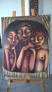 Una de las obras de Victoria de la serie “Mujeres que habitan”, Nostalgia, en la que la artista expresa su sentir frente a la situación económica que se está viviendo en el país y que “nos está atravesando a todos, es un pedido a que las cosas mejoren”.